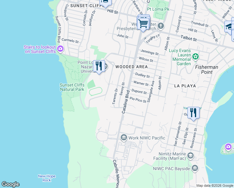 map of restaurants, bars, coffee shops, grocery stores, and more near 541 Tarento Drive in San Diego