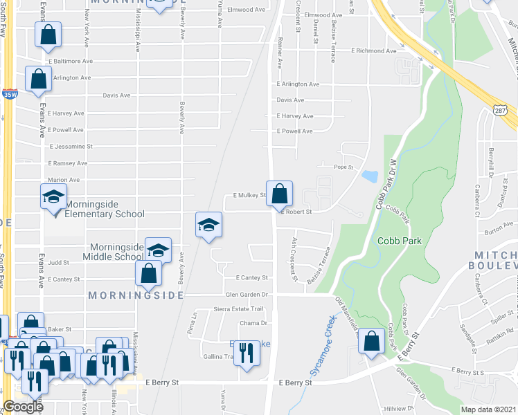 map of restaurants, bars, coffee shops, grocery stores, and more near 1507 East Robert Street in Fort Worth