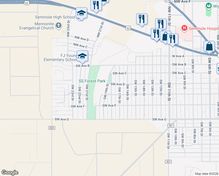 map of restaurants, bars, coffee shops, grocery stores, and more near 402 Southwest 18th Street in Seminole