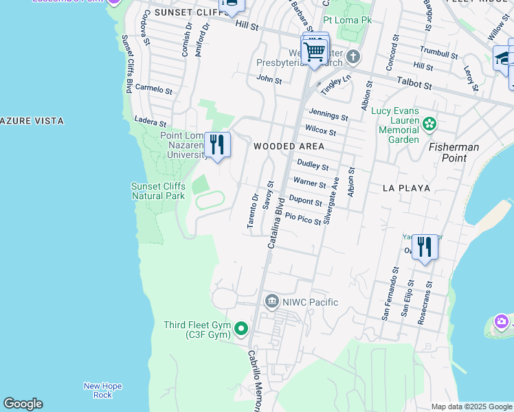 map of restaurants, bars, coffee shops, grocery stores, and more near 541 Tarento Drive in San Diego