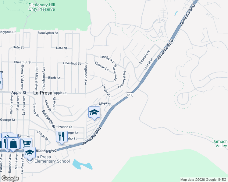 map of restaurants, bars, coffee shops, grocery stores, and more near 10137 Greenleaf Road in Spring Valley