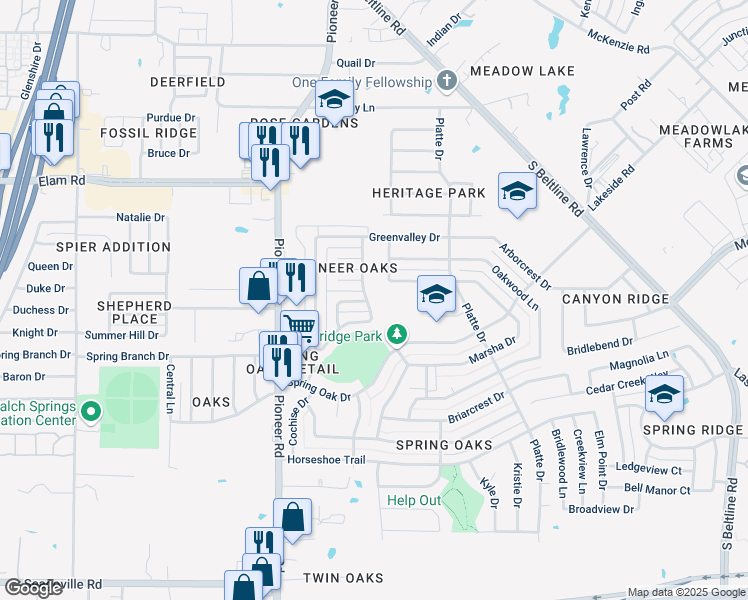map of restaurants, bars, coffee shops, grocery stores, and more near 4026 Rustic Trail in Balch Springs