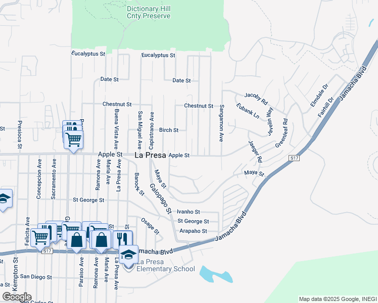 map of restaurants, bars, coffee shops, grocery stores, and more near 1011 La Mesa Avenue in Spring Valley