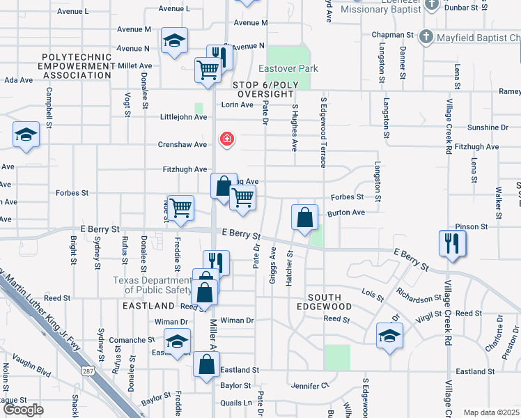 map of restaurants, bars, coffee shops, grocery stores, and more near 2916 Pate Drive in Fort Worth