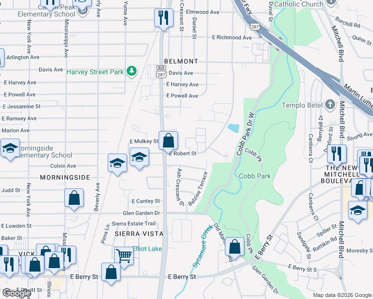 map of restaurants, bars, coffee shops, grocery stores, and more near 1701 East Robert Street in Fort Worth