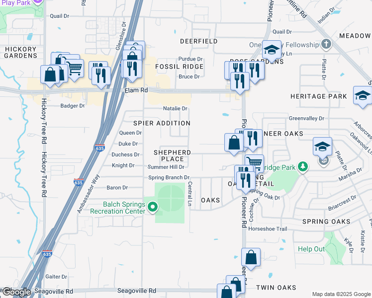 map of restaurants, bars, coffee shops, grocery stores, and more near 12708 Winter Park in Balch Springs
