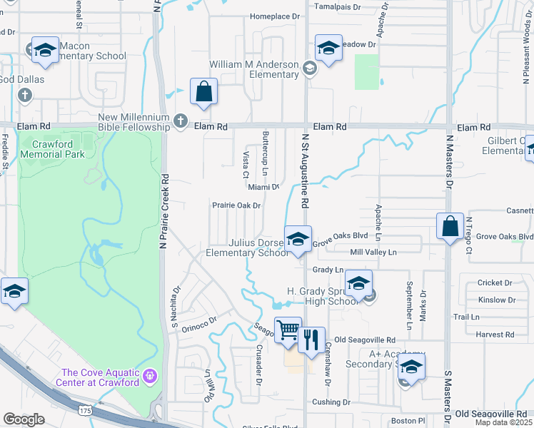 map of restaurants, bars, coffee shops, grocery stores, and more near 272 Buttercup Lane in Dallas