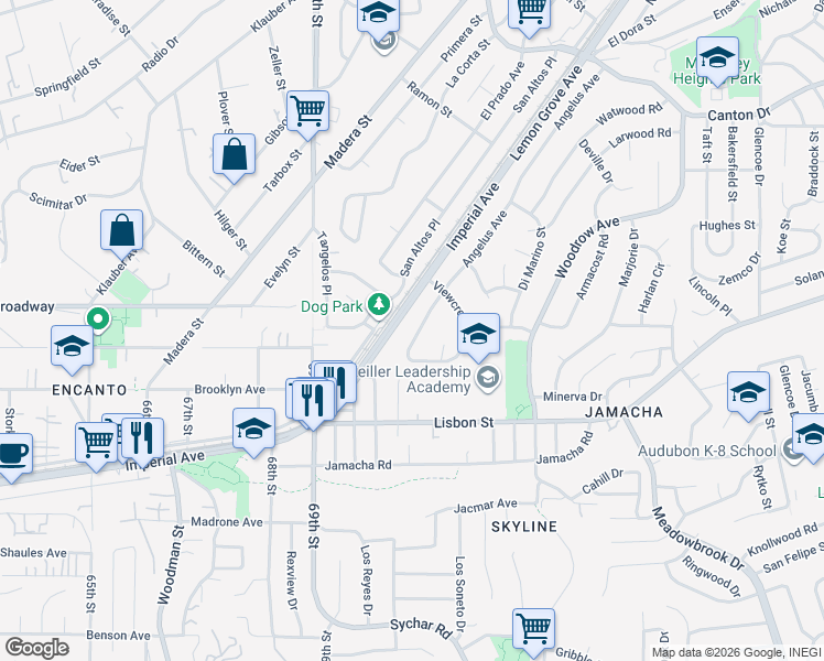 map of restaurants, bars, coffee shops, grocery stores, and more near 834 Angelus Avenue in San Diego