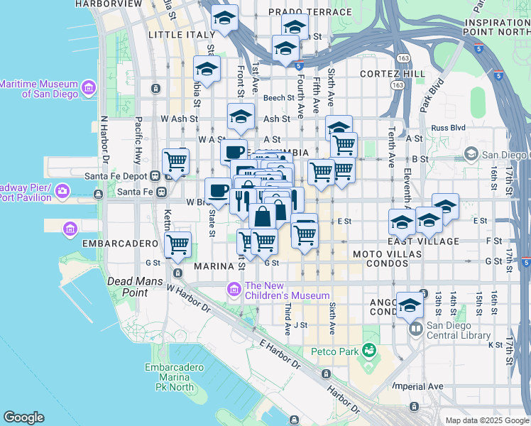 map of restaurants, bars, coffee shops, grocery stores, and more near in San Diego