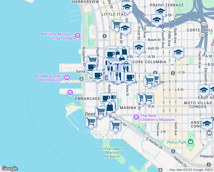 map of restaurants, bars, coffee shops, grocery stores, and more near in San Diego