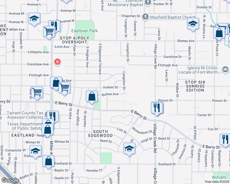 map of restaurants, bars, coffee shops, grocery stores, and more near 4637 Burton Avenue in Fort Worth