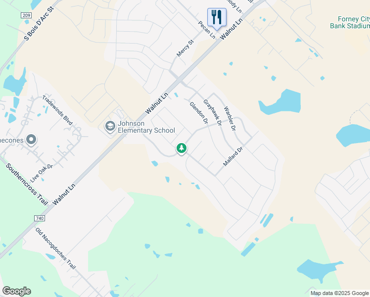 map of restaurants, bars, coffee shops, grocery stores, and more near 905 Little Gull Drive in Forney