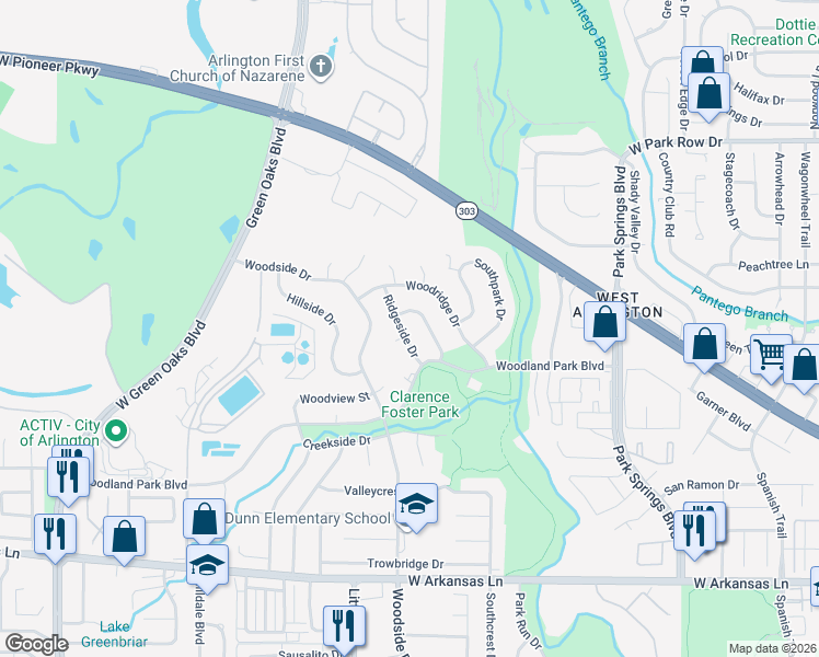 map of restaurants, bars, coffee shops, grocery stores, and more near 1810 Ridgeside Drive in Arlington