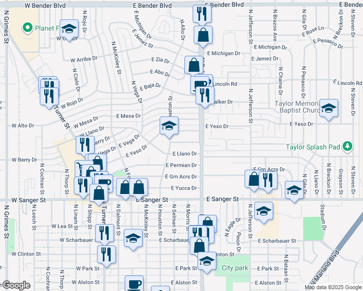 map of restaurants, bars, coffee shops, grocery stores, and more near 621 East Luna Drive in Hobbs