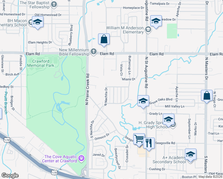 map of restaurants, bars, coffee shops, grocery stores, and more near 250 Prairie Grove Drive in Dallas