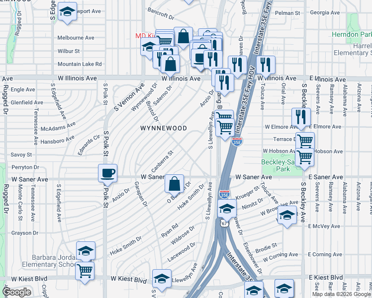 map of restaurants, bars, coffee shops, grocery stores, and more near 2646 Grayson Drive in Dallas