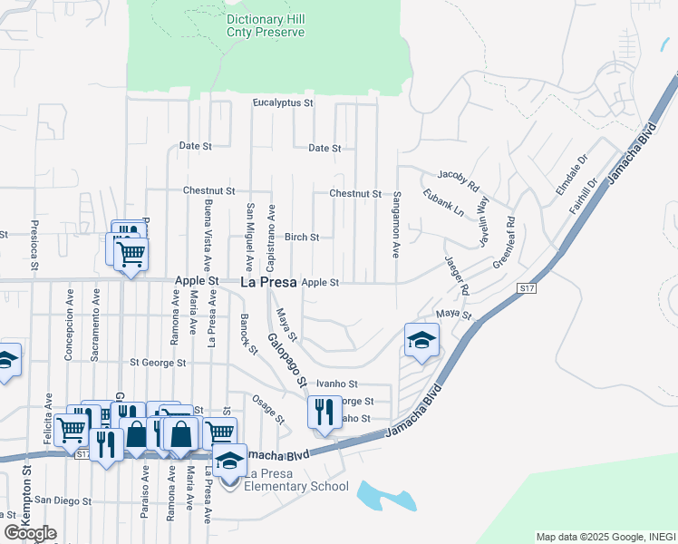 map of restaurants, bars, coffee shops, grocery stores, and more near 1015 La Mesa Avenue in Spring Valley