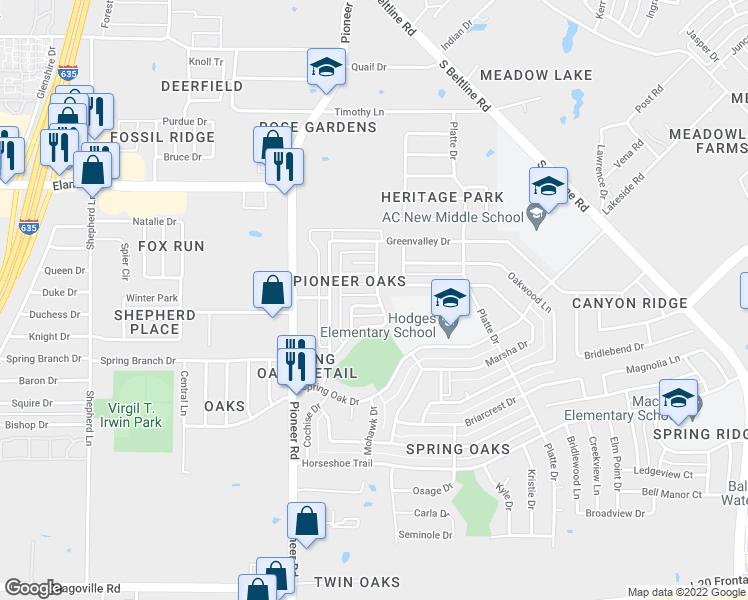 map of restaurants, bars, coffee shops, grocery stores, and more near 13135 Rocky Ledge Drive in Balch Springs
