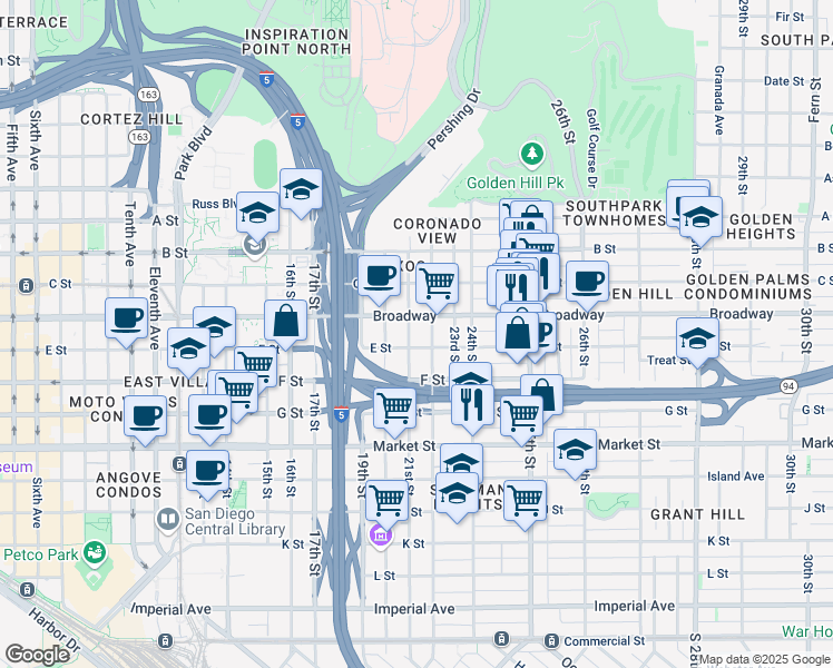 map of restaurants, bars, coffee shops, grocery stores, and more near 931 21st Street in San Diego