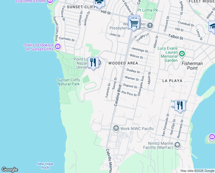 map of restaurants, bars, coffee shops, grocery stores, and more near 548 Tarento Drive in San Diego