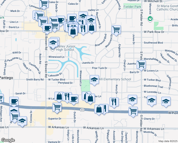 map of restaurants, bars, coffee shops, grocery stores, and more near 1806 Lakemont Court in Arlington