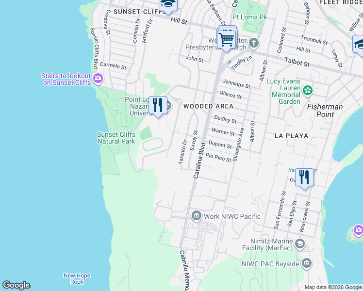 map of restaurants, bars, coffee shops, grocery stores, and more near 548 Tarento Drive in San Diego