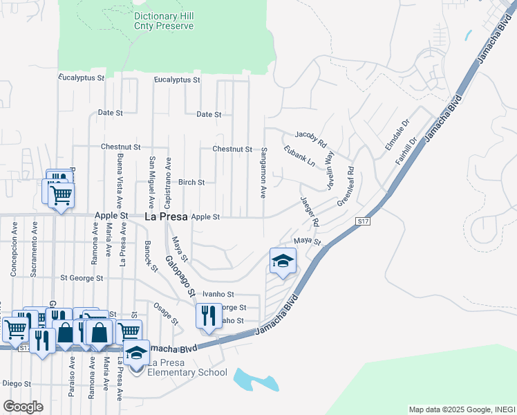 map of restaurants, bars, coffee shops, grocery stores, and more near 1011 Cuyamaca Avenue in Spring Valley