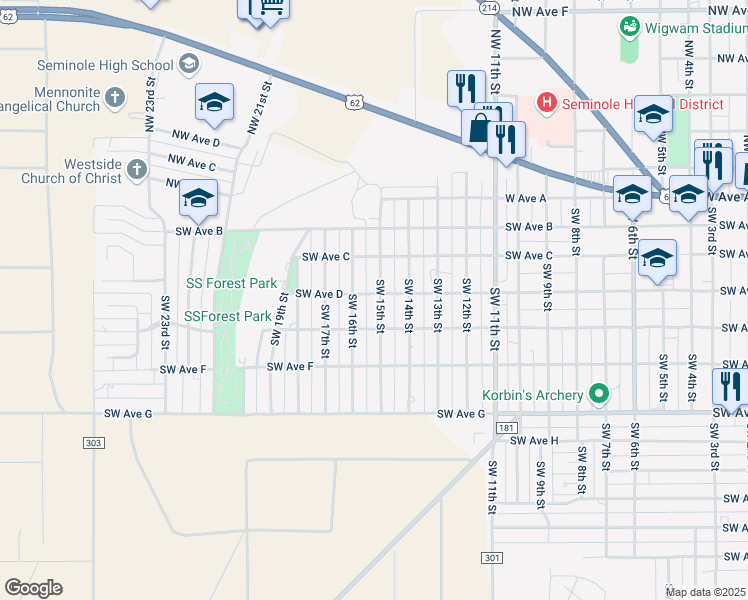 map of restaurants, bars, coffee shops, grocery stores, and more near 403 Southwest 16th Street in Seminole