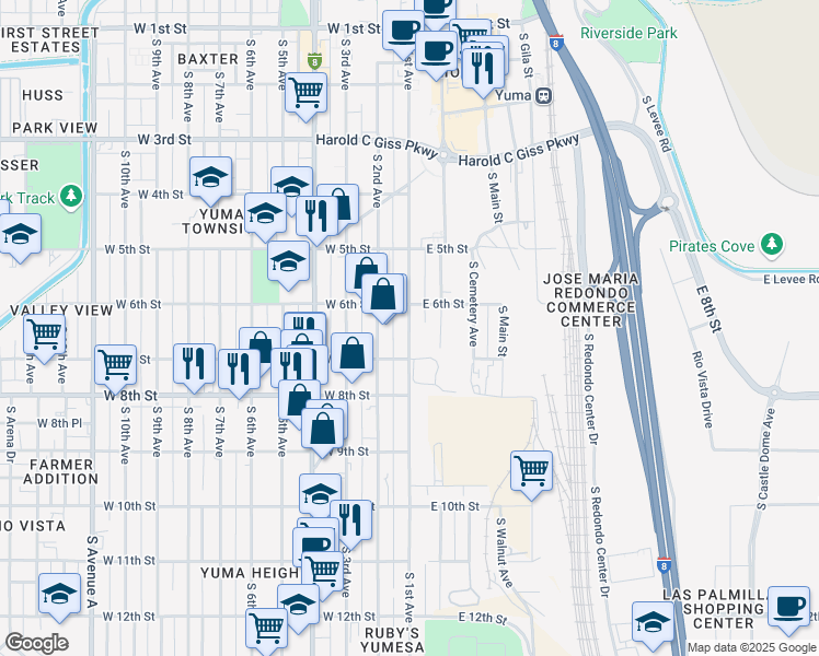 map of restaurants, bars, coffee shops, grocery stores, and more near 641 South 1st Avenue in Yuma
