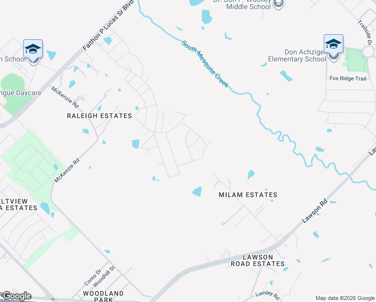 map of restaurants, bars, coffee shops, grocery stores, and more near 5200 Milam Road in Mesquite