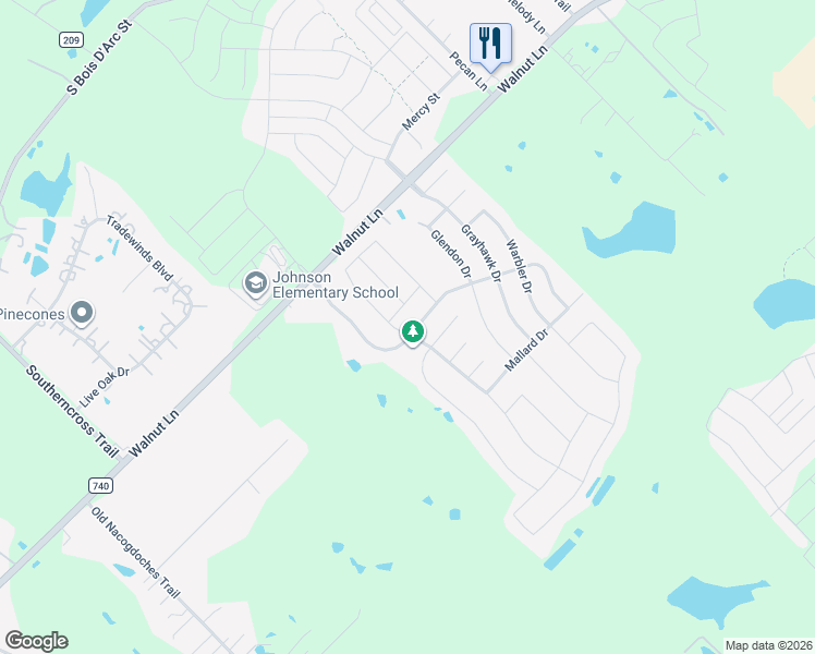 map of restaurants, bars, coffee shops, grocery stores, and more near 1004 Little Gull Drive in Forney
