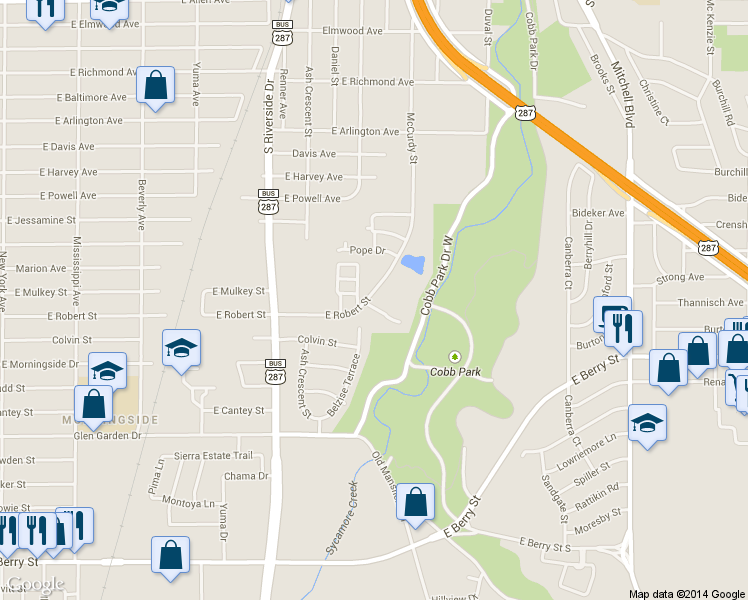 map of restaurants, bars, coffee shops, grocery stores, and more near 1802 East Robert Street in Fort Worth