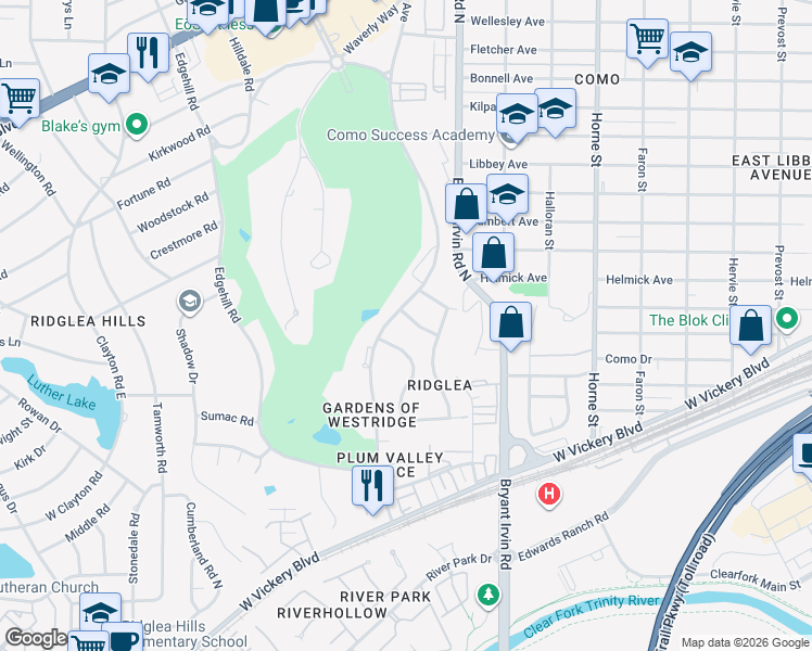 map of restaurants, bars, coffee shops, grocery stores, and more near 4709 Winthrop Avenue West in Fort Worth