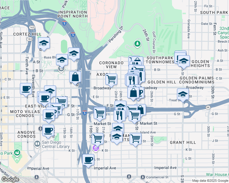 map of restaurants, bars, coffee shops, grocery stores, and more near 942 23rd Street in San Diego