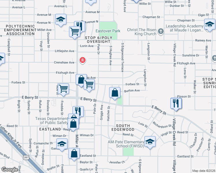 map of restaurants, bars, coffee shops, grocery stores, and more near 2909 Griggs Avenue in Fort Worth