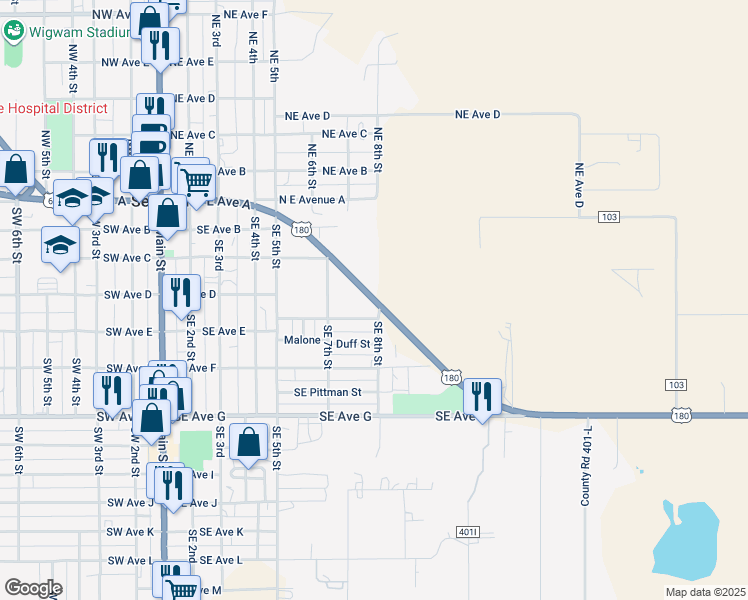 map of restaurants, bars, coffee shops, grocery stores, and more near 408 Southeast 8th Street in Seminole