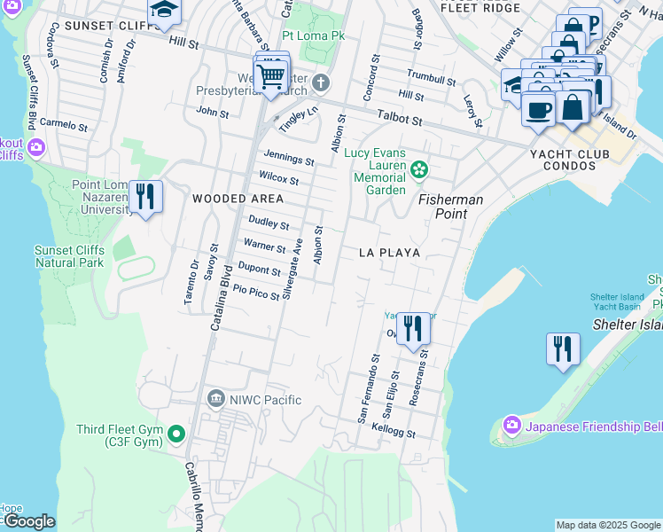 map of restaurants, bars, coffee shops, grocery stores, and more near 3536 Dupont Street in San Diego