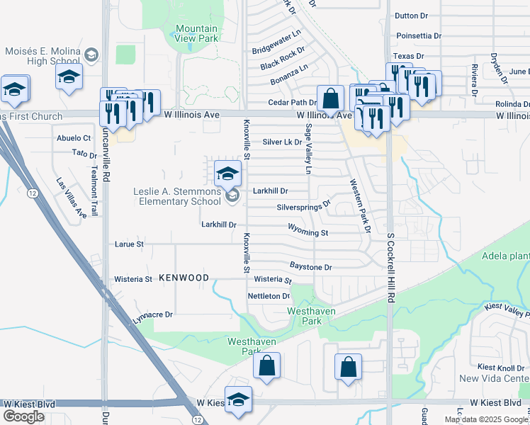 map of restaurants, bars, coffee shops, grocery stores, and more near 4663 Wyoming Street in Dallas