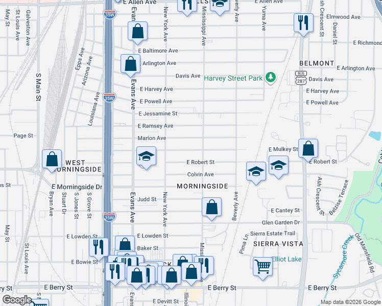 map of restaurants, bars, coffee shops, grocery stores, and more near 1037 East Robert Street in Fort Worth