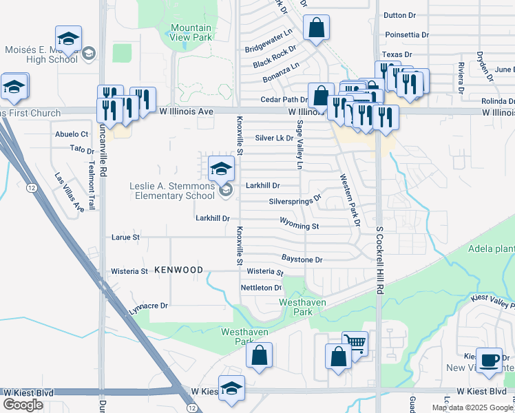 map of restaurants, bars, coffee shops, grocery stores, and more near 4663 Wyoming Street in Dallas