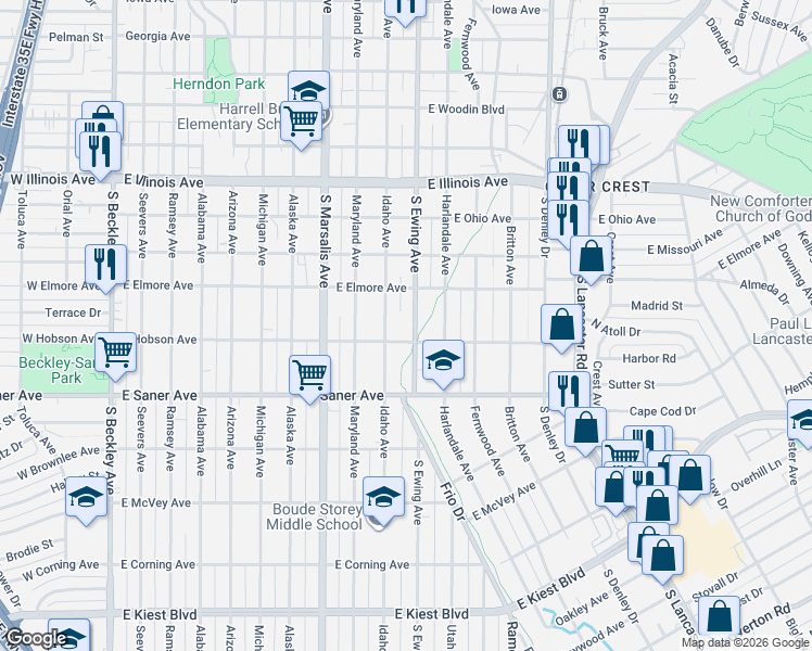 map of restaurants, bars, coffee shops, grocery stores, and more near 924 East Hobson Avenue in Dallas