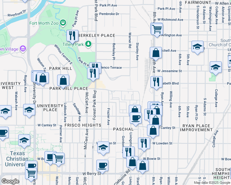 map of restaurants, bars, coffee shops, grocery stores, and more near 1917 Turner Ridge Drive in Fort Worth