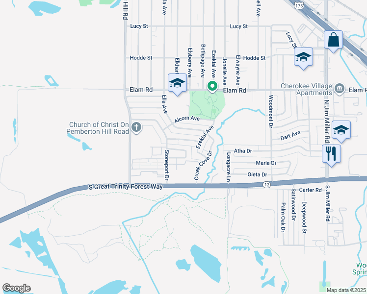 map of restaurants, bars, coffee shops, grocery stores, and more near 6329 Benavides Drive in Dallas