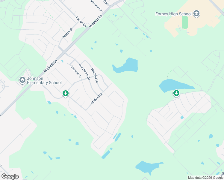 map of restaurants, bars, coffee shops, grocery stores, and more near 1308 Warbler Drive in Forney