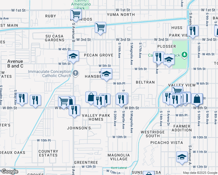 map of restaurants, bars, coffee shops, grocery stores, and more near 687 South 21st Avenue in Yuma