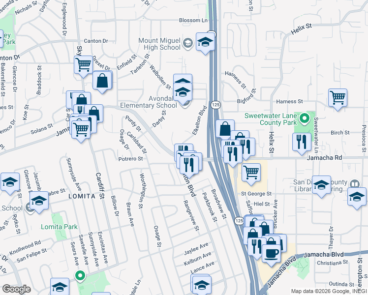 map of restaurants, bars, coffee shops, grocery stores, and more near in La Presa