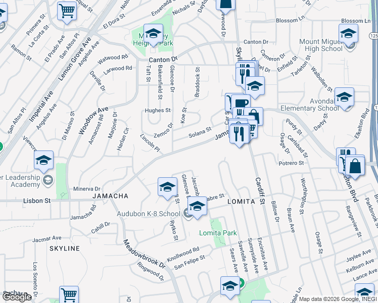 map of restaurants, bars, coffee shops, grocery stores, and more near 893 Jacumba Street in San Diego