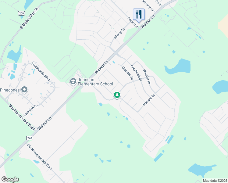 map of restaurants, bars, coffee shops, grocery stores, and more near 1004 Little Gull Drive in Forney