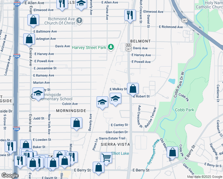 map of restaurants, bars, coffee shops, grocery stores, and more near 1417 East Robert Street in Fort Worth