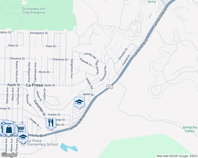 map of restaurants, bars, coffee shops, grocery stores, and more near 10137 Greenleaf Road in Spring Valley